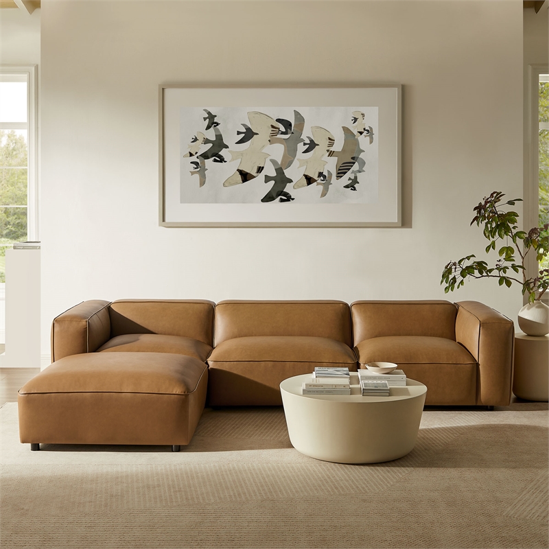 Maklaine 4-Piece Vegan Leather Upholstered Sofa Set in Camel