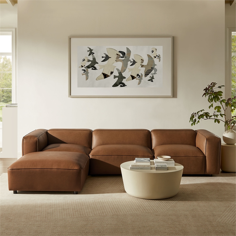 Maklaine Contemporary Vegan Leather Upholstered 4-Piece Sofa Set in Coffee