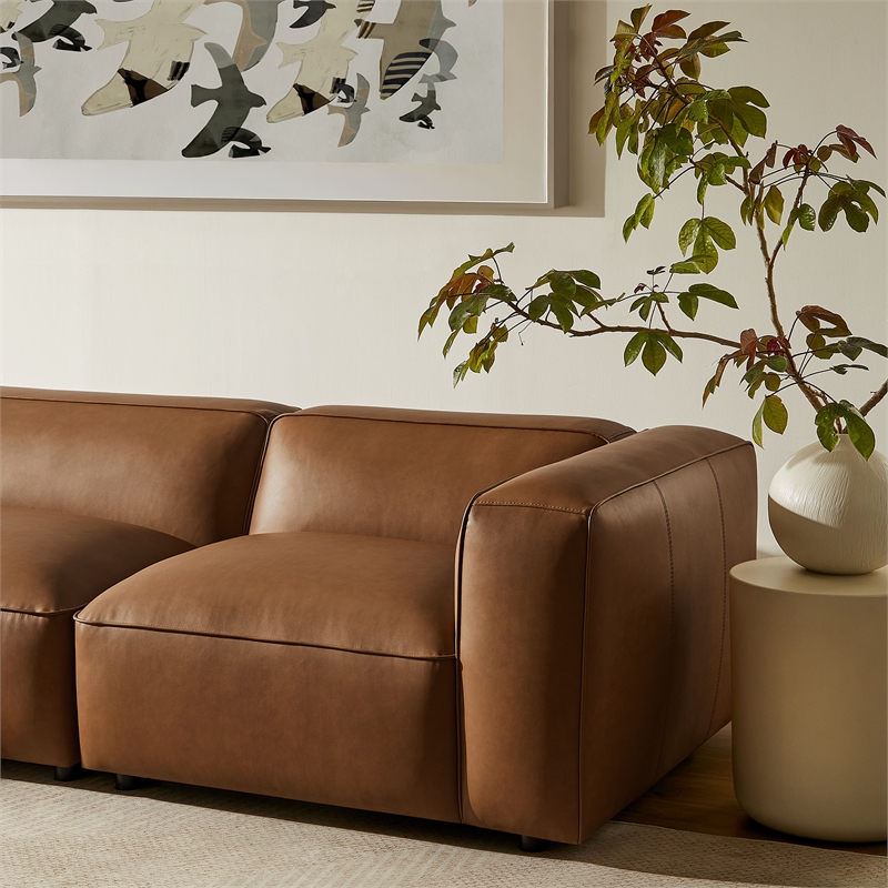 Maklaine Contemporary Vegan Leather Upholstered 4-Piece Sofa Set in Coffee