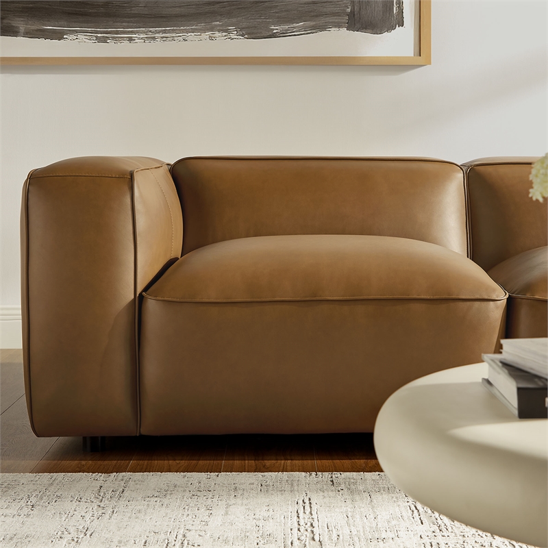 Maklaine 5-Piece Vegan Leather Upholstered L-Shaped Sofa in Camel