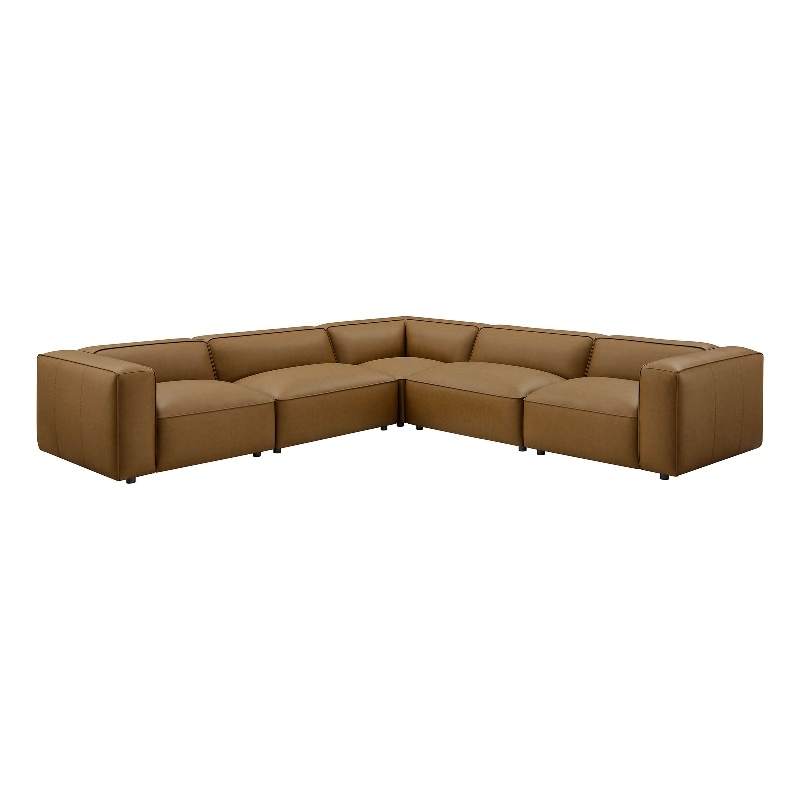 Maklaine 5-Piece Vegan Leather Upholstered L-Shaped Sofa in Camel