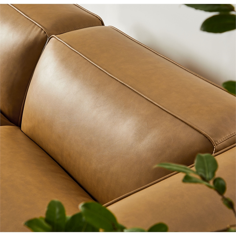 Maklaine 3-Piece Vegan Leather Upholstered Loveseat with Ottoman in Camel