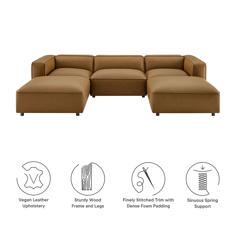 Maklaine 5-Piece Vegan Leather Upholstered U-Shaped Sofa in Camel