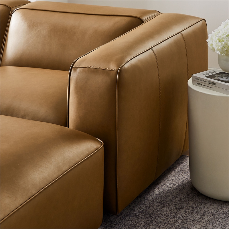 Maklaine 5-Piece Vegan Leather Upholstered U-Shaped Sofa in Camel