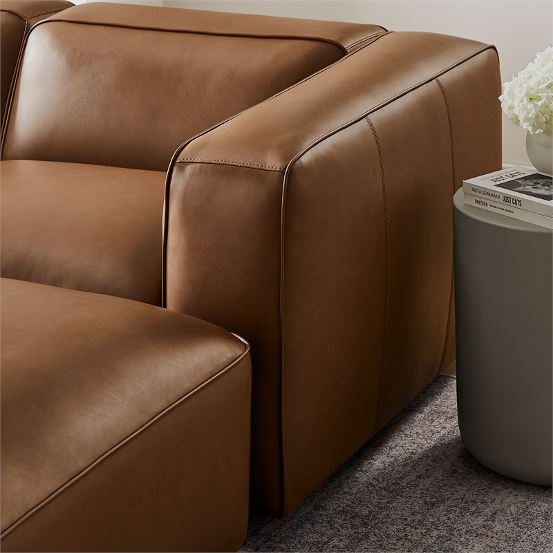 Maklaine Contemporary Vegan Leather Upholstered 5-Piece U-Shaped Sofa in Coffee