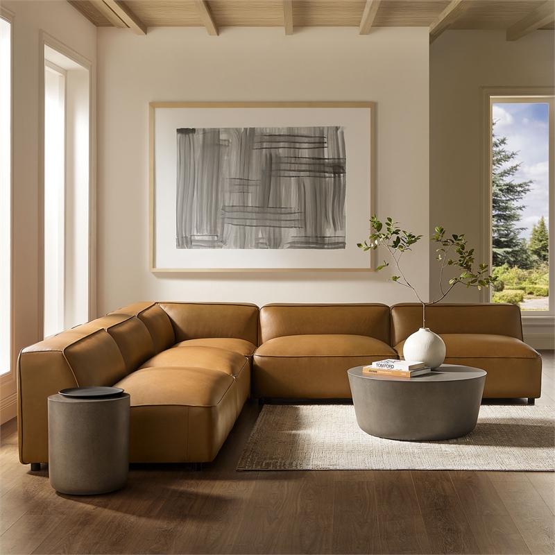 Maklaine Contemporary Vegan Leather Upholstered 5-Piece Sofa in Camel