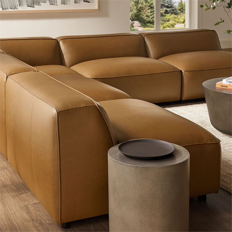 Maklaine Contemporary Vegan Leather Upholstered 5-Piece Sofa in Camel