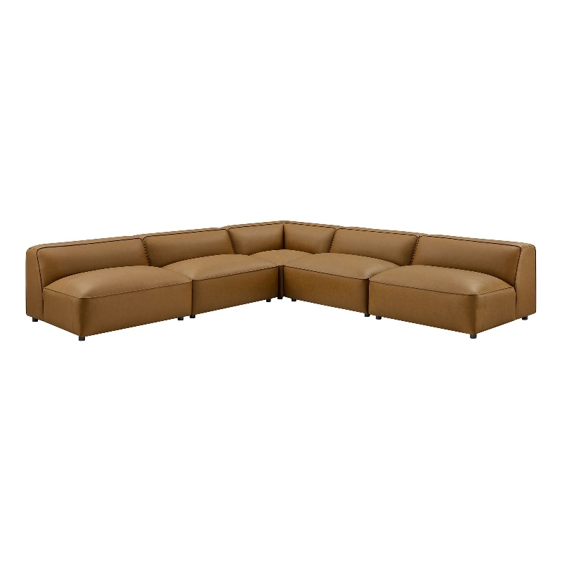 Maklaine Contemporary Vegan Leather Upholstered 5-Piece Sofa in Camel