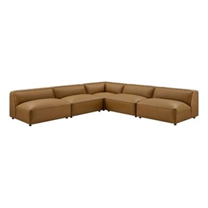 Maklaine Contemporary Vegan Leather Upholstered 5-Piece Sofa in Camel