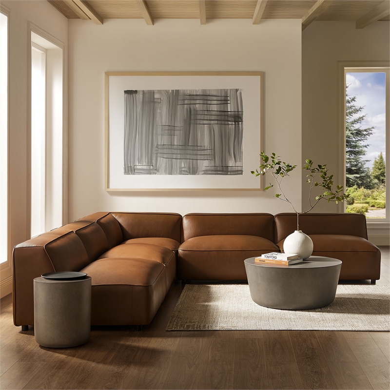 Maklaine Contemporary Vegan Leather Upholstered 5-Piece Sofa in Coffee