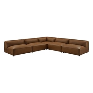 Maklaine Contemporary Vegan Leather Upholstered 5-Piece Sofa in Coffee