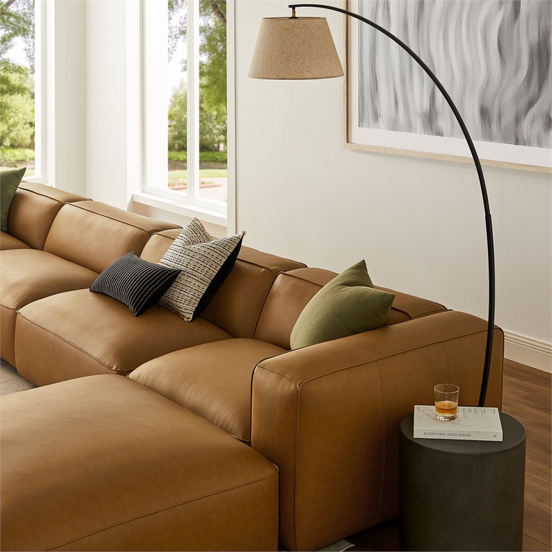 Maklaine Contemporary 6-Piece Vegan Leather Upholstered Sofa in Camel