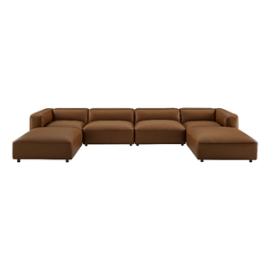Maklaine Contemporary Vegan Leather Upholstered 6-Piece Sofa in Coffee