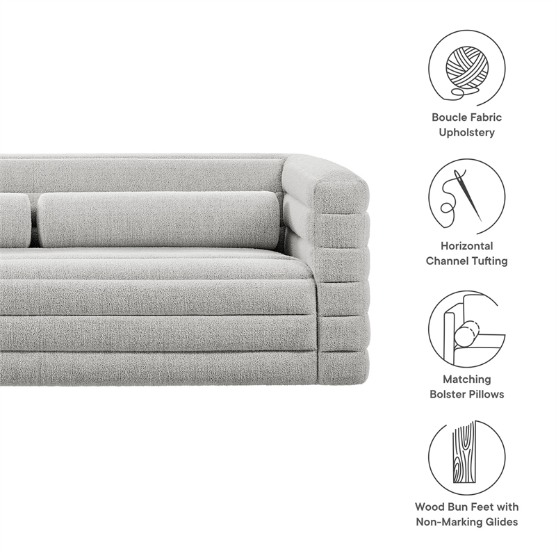 Maklaine Channel Tufted Boucle Fabric Upholstered Sofa in Newsprint