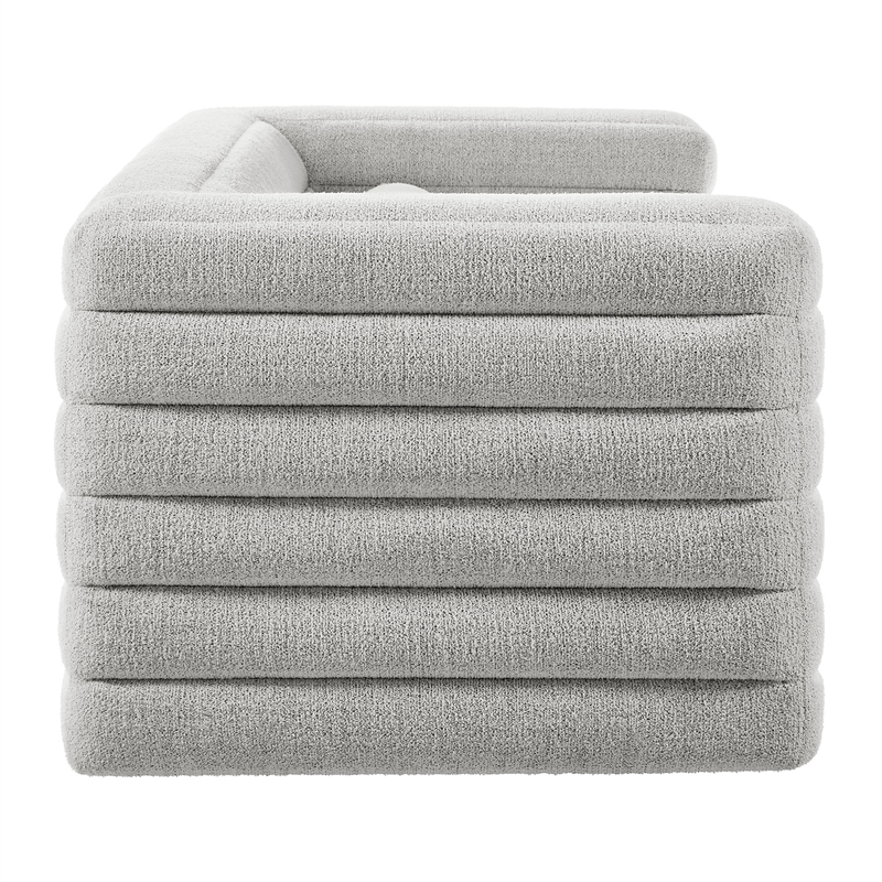 Maklaine Channel Tufted Boucle Fabric Upholstered Sofa in Newsprint