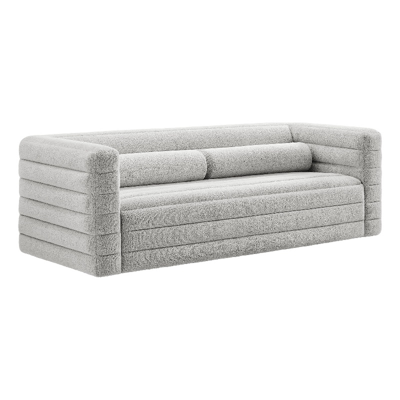 Maklaine Channel Tufted Boucle Fabric Upholstered Sofa in Newsprint
