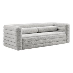 Maklaine Channel Tufted Boucle Fabric Upholstered Sofa in Newsprint