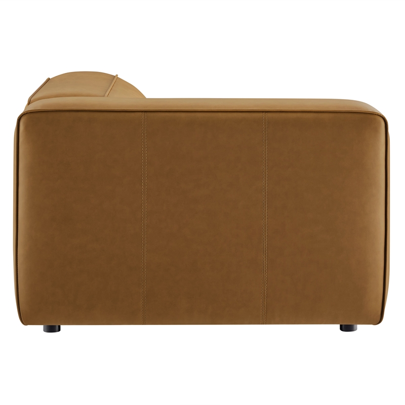 Maklaine Contemporary Vegan Leather Upholstered Left Armchair in Camel