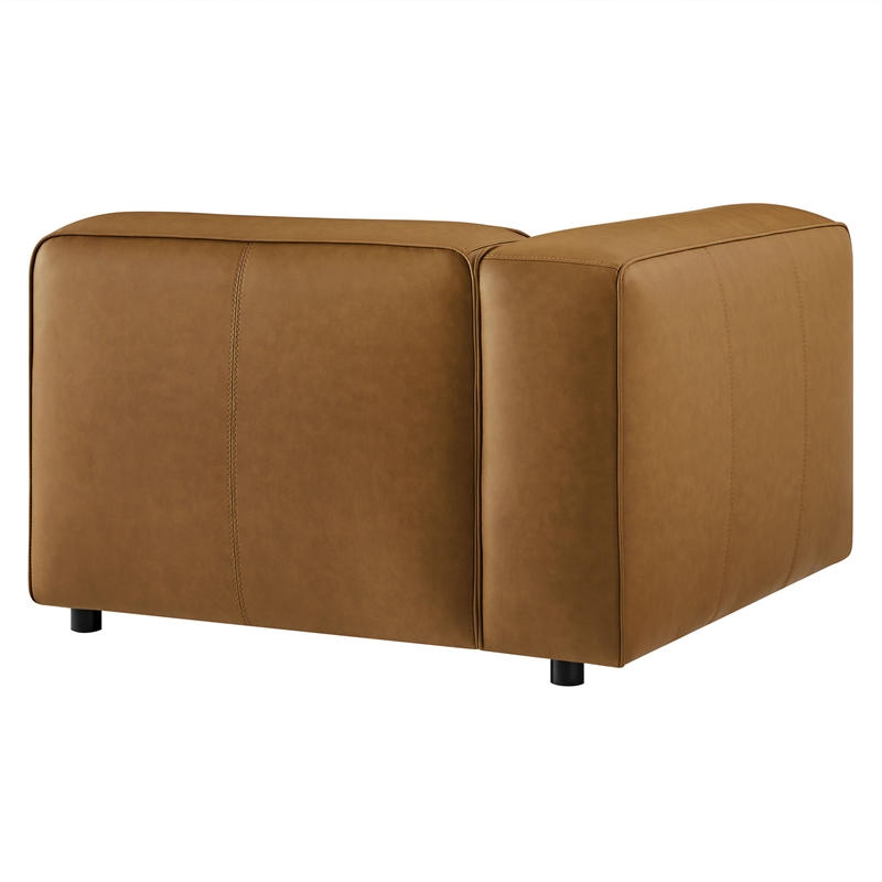 Maklaine Contemporary Vegan Leather Upholstered Left Armchair in Camel
