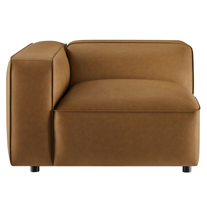 Maklaine Contemporary Vegan Leather Upholstered Left Armchair in Camel