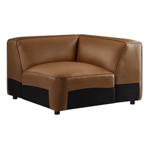 Maklaine Contemporary Vegan Leather Upholstered Corner Chair in Coffee