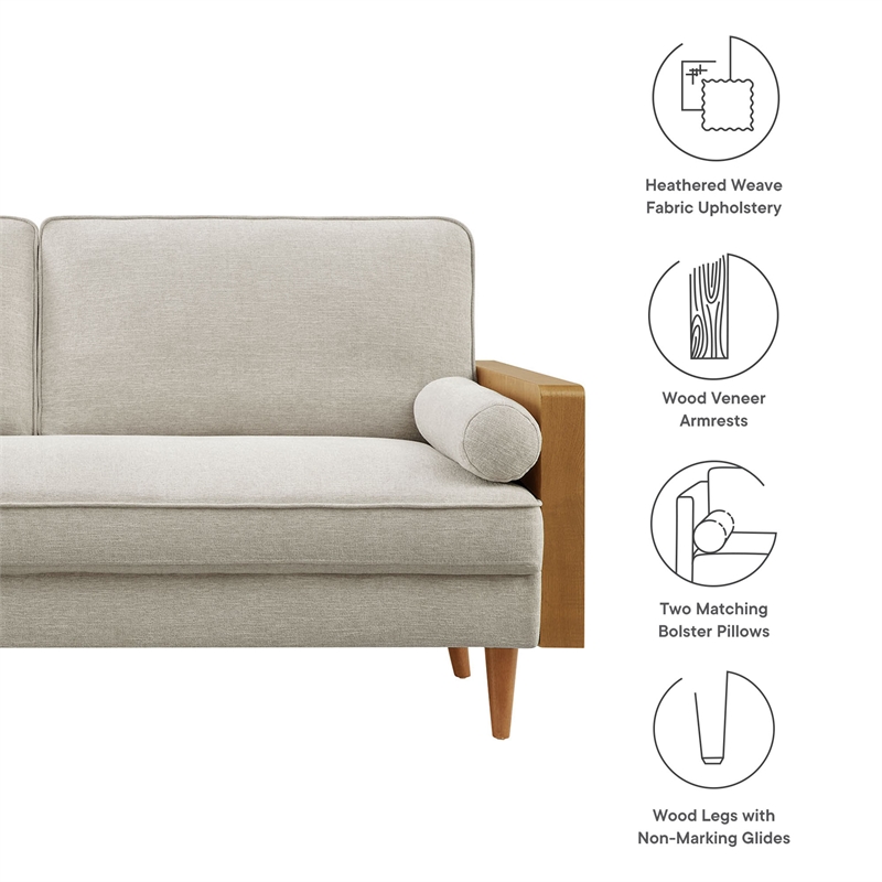 Maklaine Contemporary Upholstered Sofa in Walnut Heathered Weave Ivory