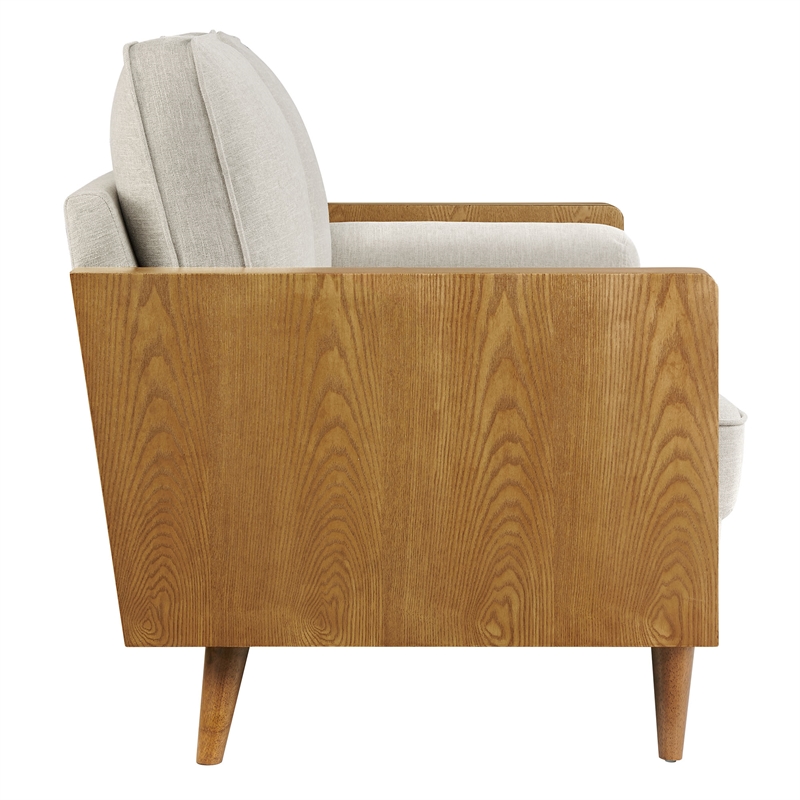Maklaine Contemporary Upholstered Sofa in Walnut Heathered Weave Ivory