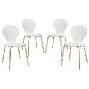 Maklaine Contemporary 17.5&quot Wood Dining Chair in White (Set of 4)