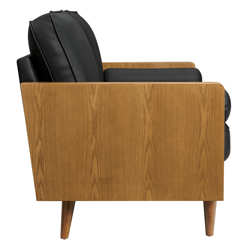 Maklaine Contemporary Vegan Leather Upholstered Loveseat in Walnut Black