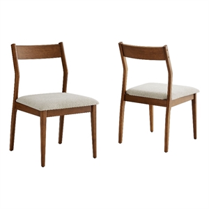 Maklaine Dining Side Chairs Set of 2 in Walnut Heathered Weave Beige