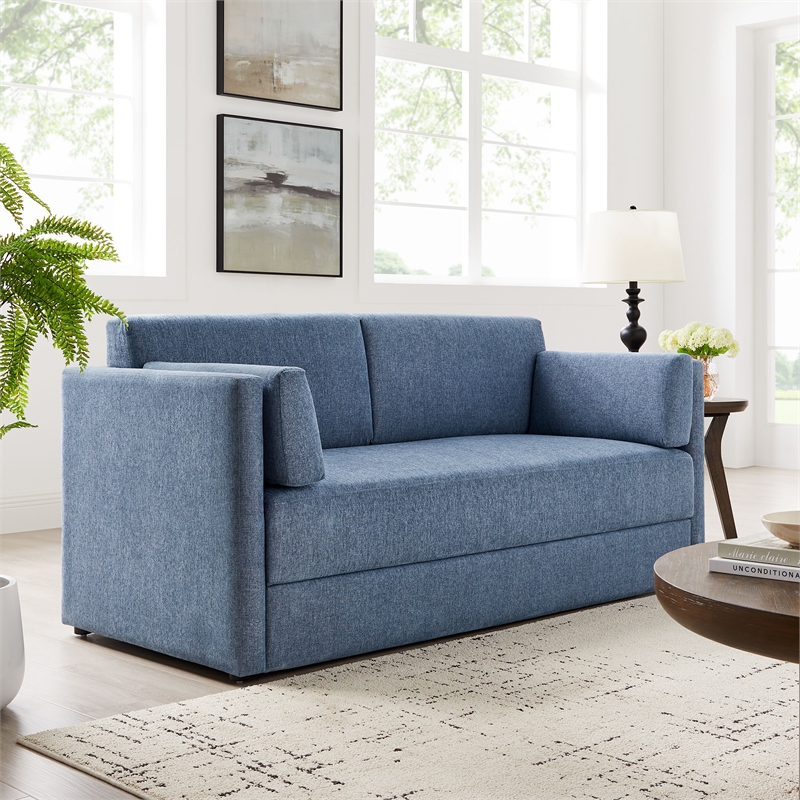 Maklaine Modern / Contemporary Soft Fabric Upholstered Sofa in Denim
