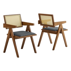 Maklaine Contemporary Dining Armchairs Set of 2 in Walnut Black