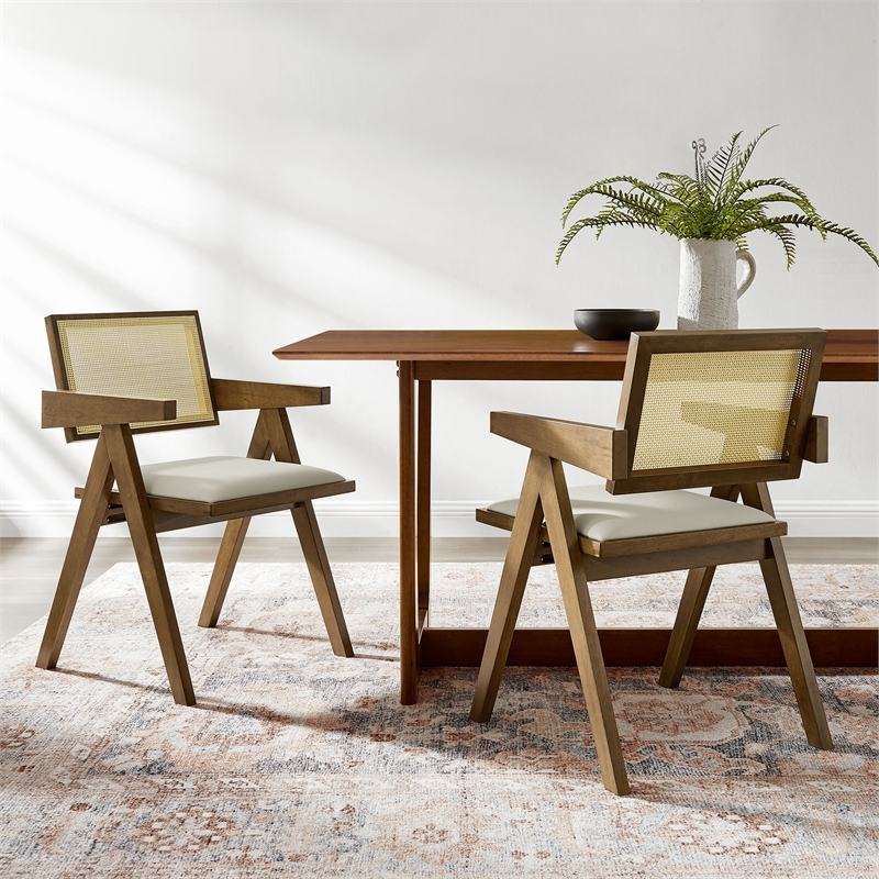 Maklaine Contemporary Dining Armchairs Set of 2 in Weathered Oak Stone