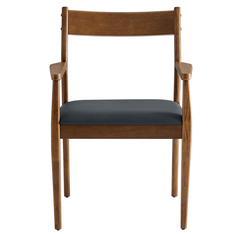 Maklaine 7-Piece Dining Set with Vegan Leather Armchairs in Walnut Black