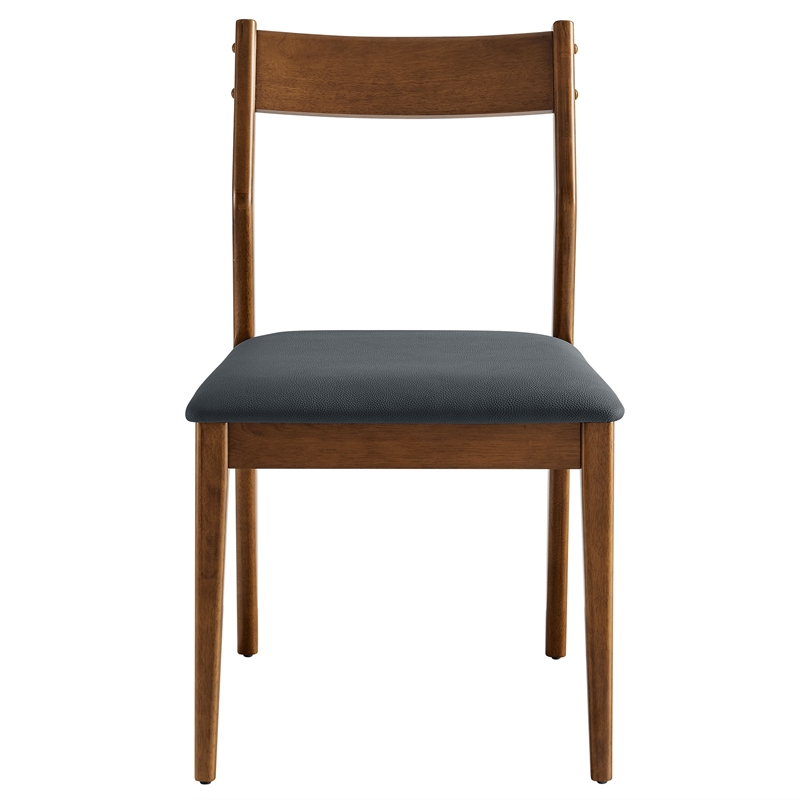 Maklaine 7-Piece Dining Set with Vegan Leather Side Chairs in Walnut Black
