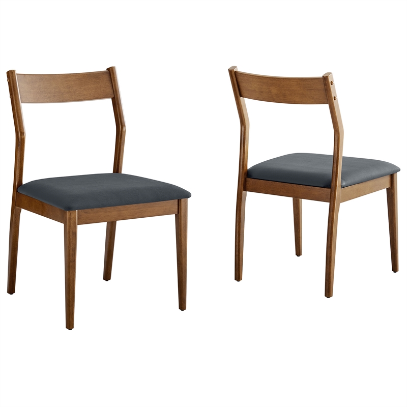Maklaine 7-Piece Dining Set with Vegan Leather Side Chairs in Walnut Black