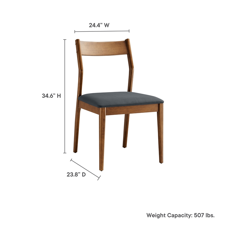 Maklaine 7-Piece Dining Set with Vegan Leather Side Chairs in Walnut Black