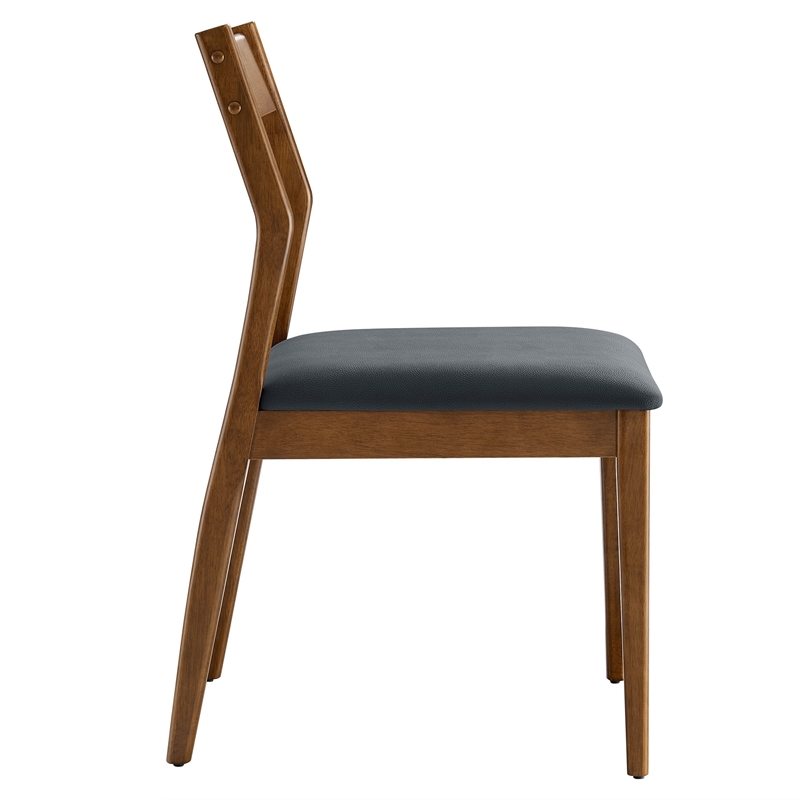 Maklaine 7-Piece Dining Set with Vegan Leather Side Chairs in Walnut Black
