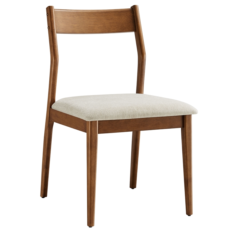 Maklaine 7-Piece Dining Set with Fabric Chairs in Walnut Heathered Weave Beige