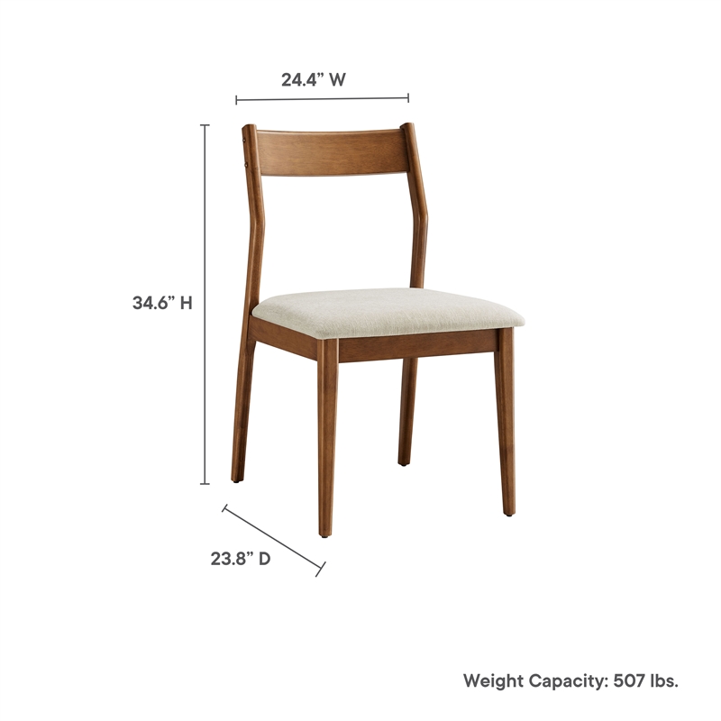 Maklaine 7-Piece Dining Set with Fabric Chairs in Walnut Heathered Weave Beige