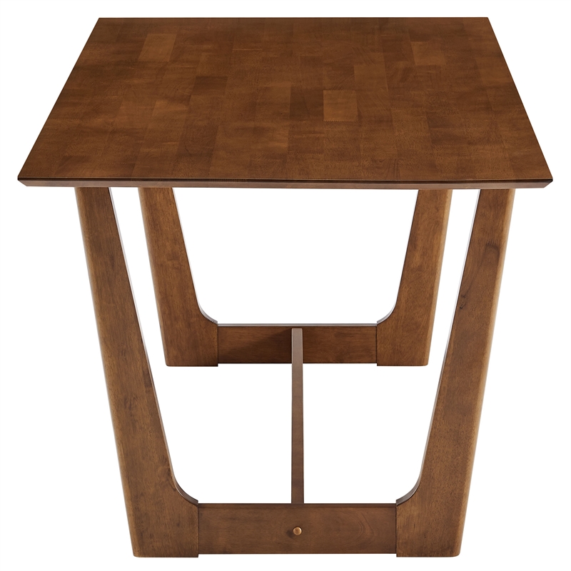 Maklaine 7-Piece Dining Set with Fabric Chairs in Walnut Heathered Weave Beige