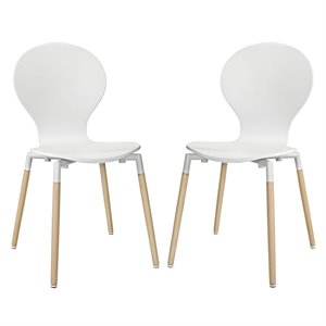 Maklaine Contemporary 17.5&quot Wood Dining Chair in White (Set of 2)
