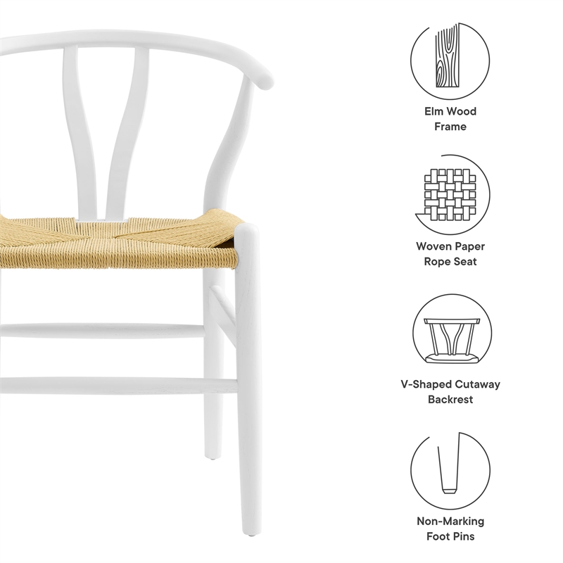 Maklaine Contemporary Elm Wood Dining Chair Dining Chair in White