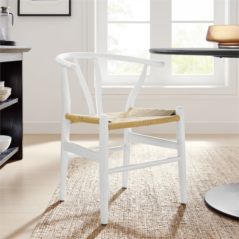 Maklaine Contemporary Elm Wood Dining Chair Dining Chair in White