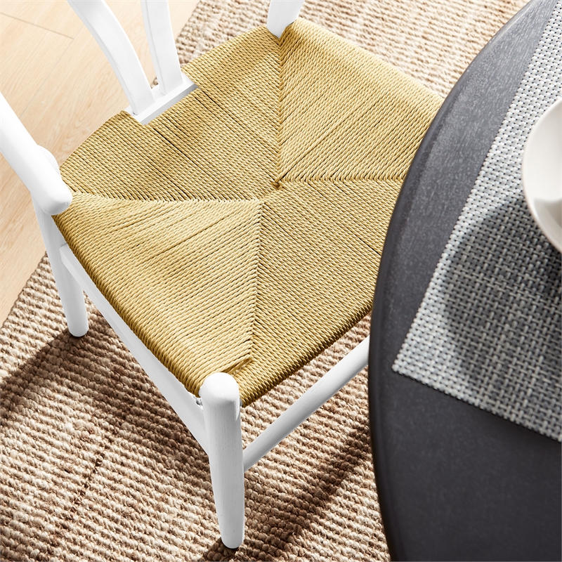 Maklaine Contemporary Elm Wood Dining Chair Dining Chair in White