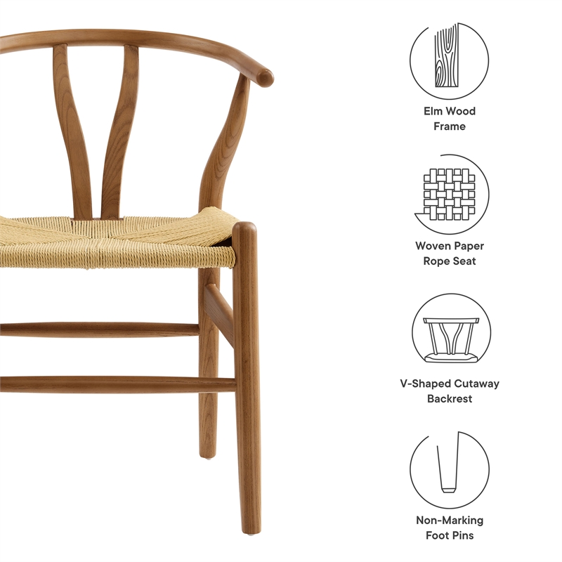 Maklaine Contemporary Elm Wood Dining Chair Dining Chair in Walnut