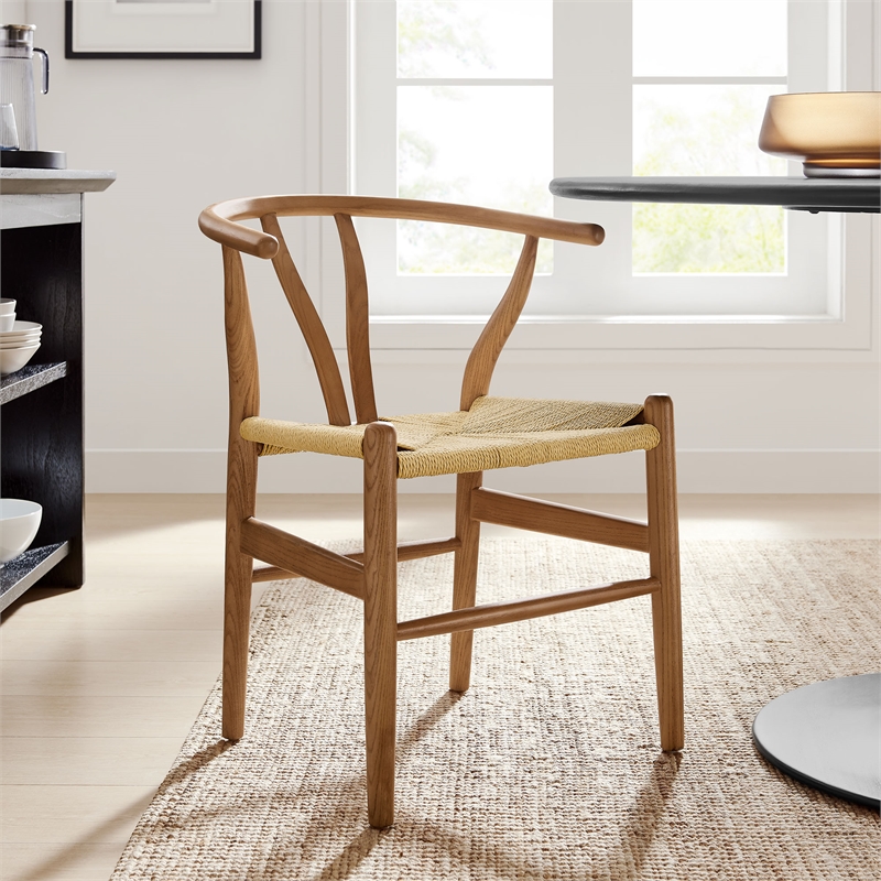 Maklaine Contemporary Elm Wood Dining Chair Dining Chair in Walnut