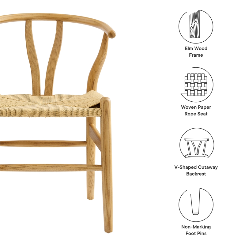 Maklaine Contemporary Elm Wood Dining Chair Dining Chair in Natural