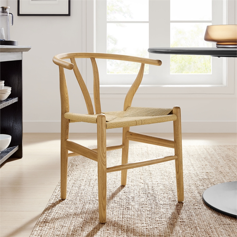Maklaine Contemporary Elm Wood Dining Chair Dining Chair in Natural