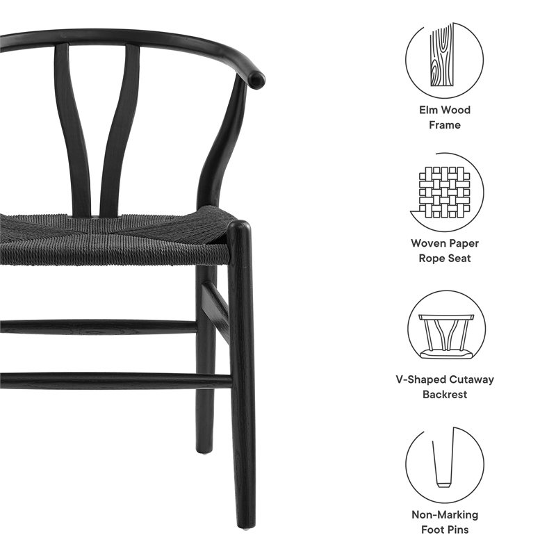 Maklaine Contemporary Elm Wood Dining Chair Dining Chair in Black Black